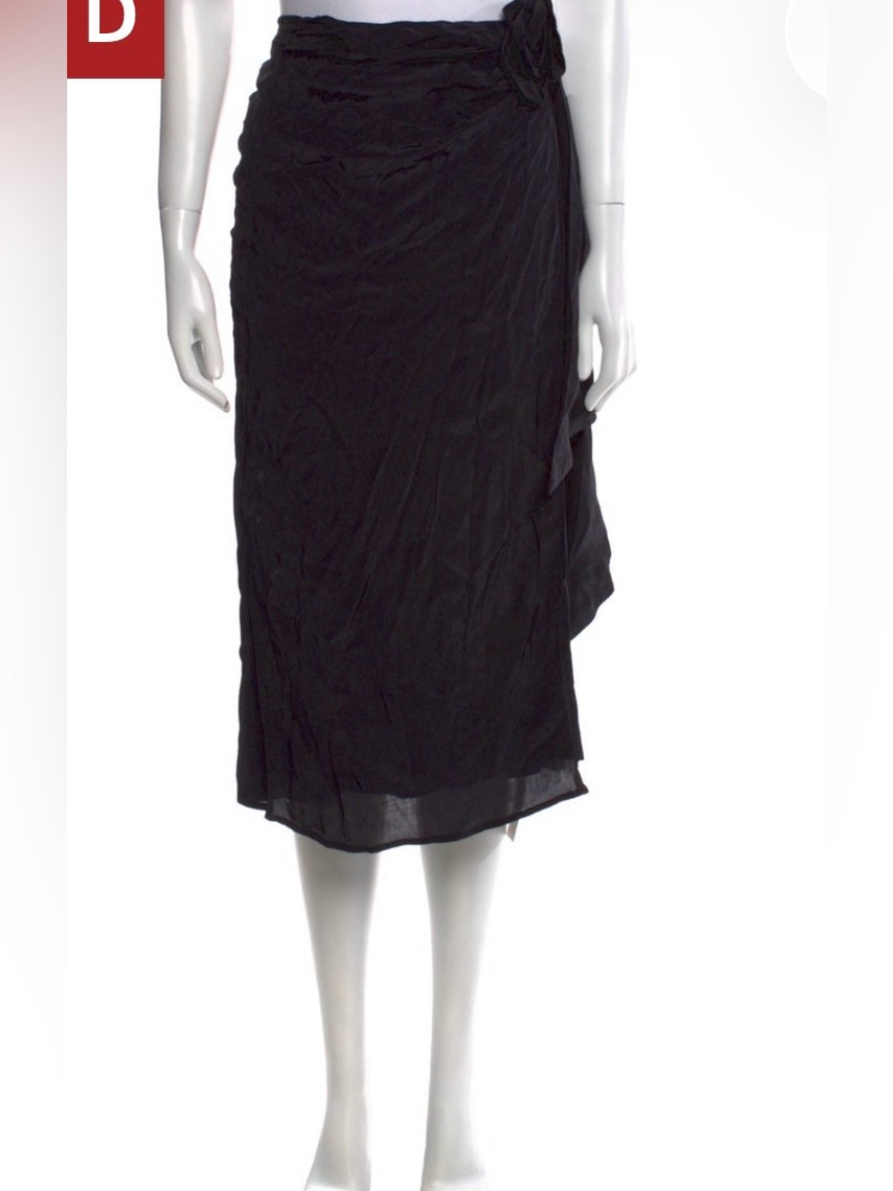 FARM Rio Black Midi Skirt with Draped Side Detail
